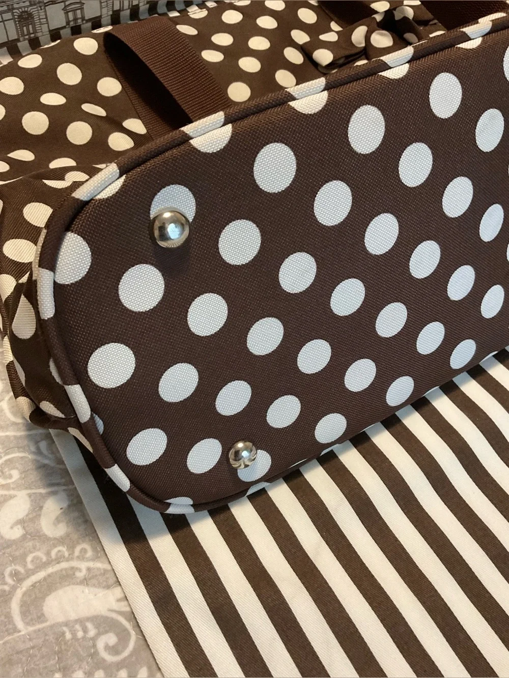 Brown Travel Tote with White Polka Dots